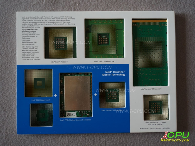 Intel marketing sample of various products available in 2003 made 2